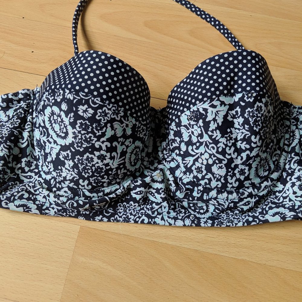 Blue Floral Halter Bikini Top Small